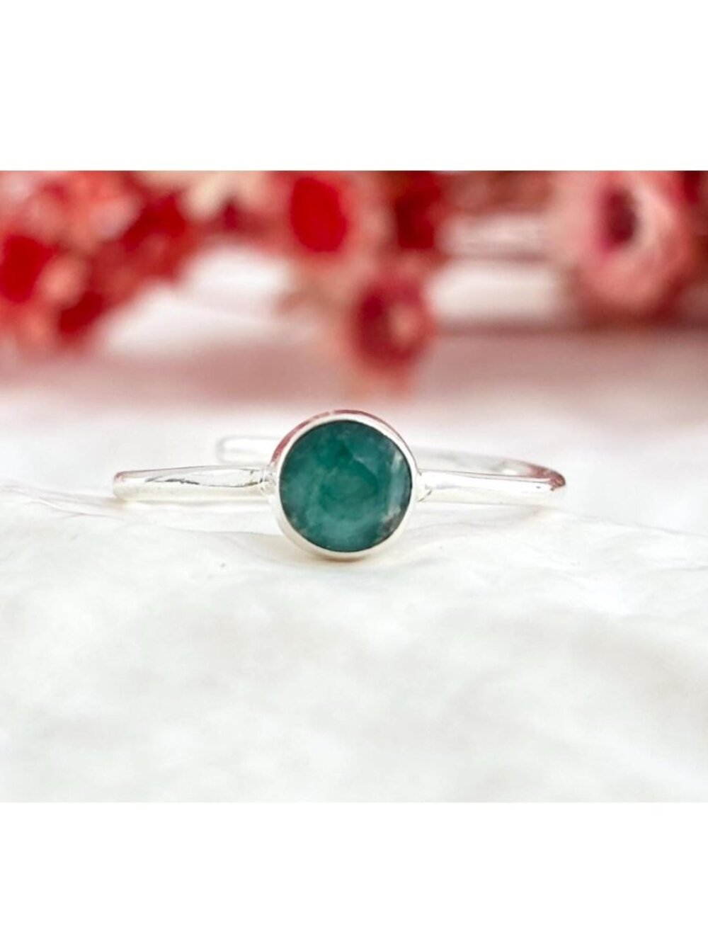 Green Rough Emerald Minimalist Sterling Silver 925 Vintage Ring - sz 6.5